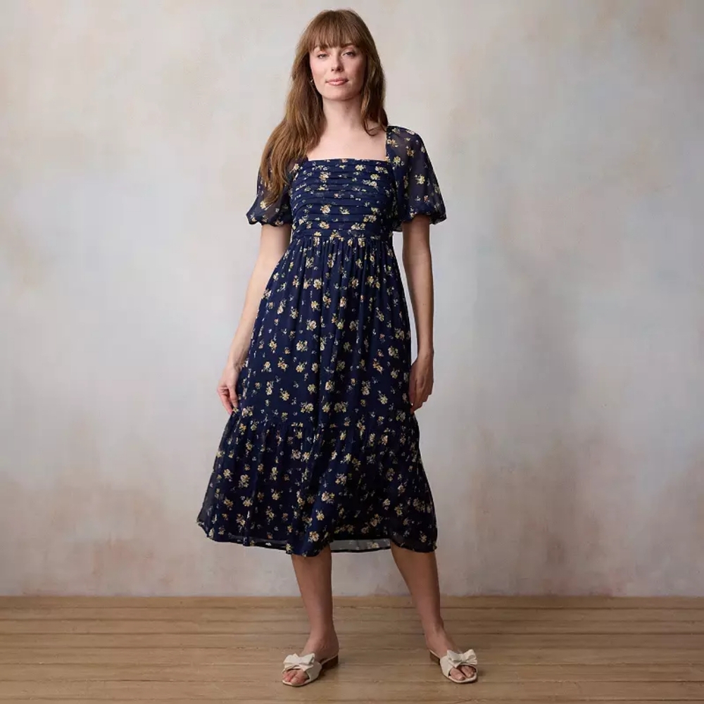 NWOT Women's Lauren Conrad Square Neck Floral Midi Dress-0X- Feminine, Wedding